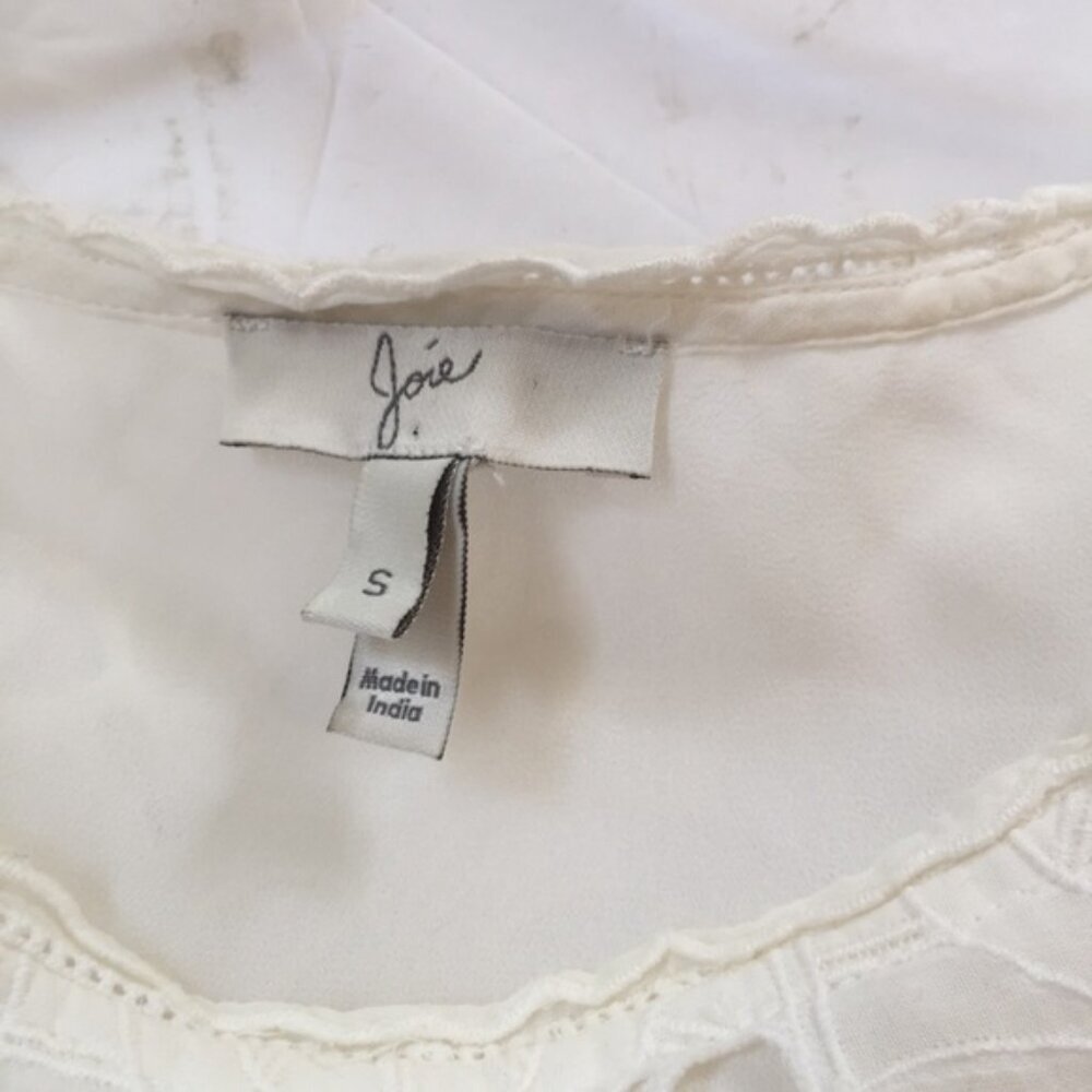 Joie Eyelet Lace Shirt Short Sleeve Crew Top Blouse Neutral White Lined Sheer S - Picture 4 of 14